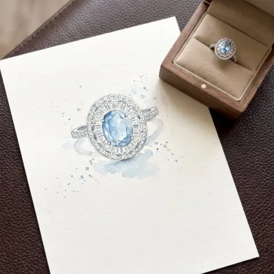 Sunburst Blue Zircon Oval Ring — S925 Silver