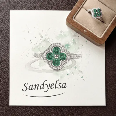 Foliflora Four-Leaf Clover Green Zircon Sier Ring