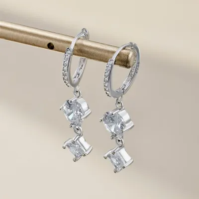 Minimalist Sterling Silver Cubic Zirconia Earrings