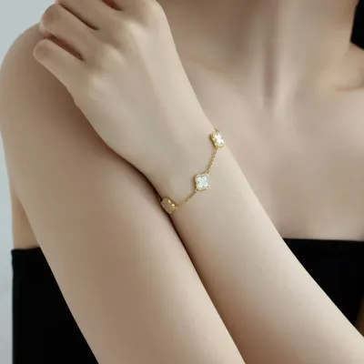 Minimalist Cubic Zirconia Silver Bracelet, Gold Plated