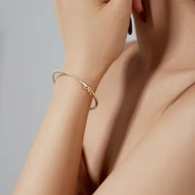 Minimalist Cubic Zirconia Sterling Silver Bangle