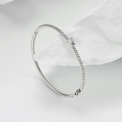 Minimalist Sterling Silver Cubic Zirconia Bangle