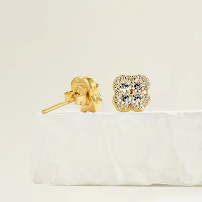 Minimalist Cubic Zirconia Stud Earrings in Gold Plated Silver