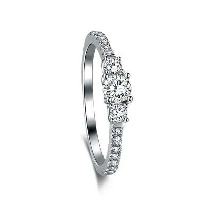Rhodium Plated Sterling Silver Cubic Zirconia Ring